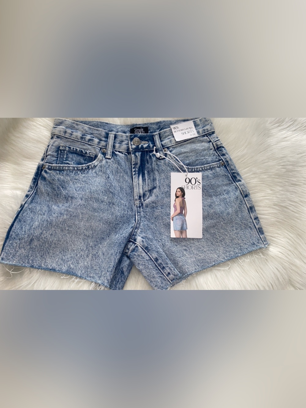 Classic Light Wash Jean Shorts with Pink Crystal Butterfly Detail